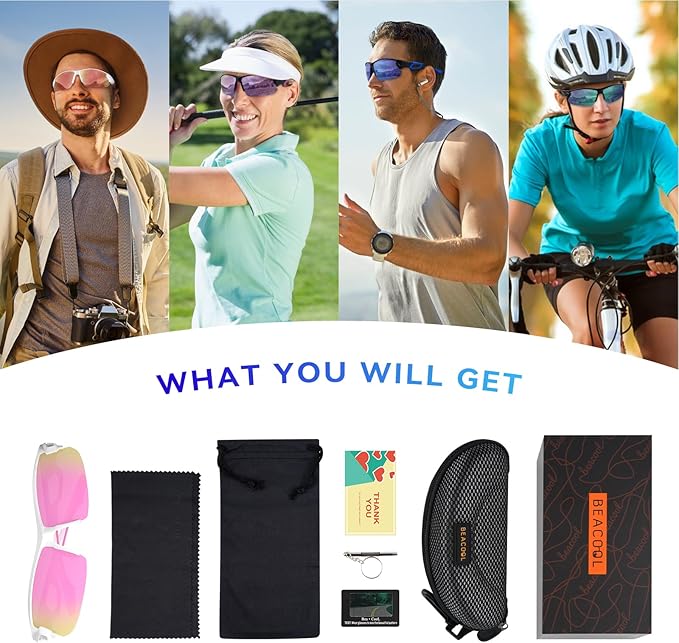 BEACOOL Polarized Sports Sunglasses for Men Women Youth Baseball Cycling Running Driving Fishing Golf Motorcycle TAC Glasses