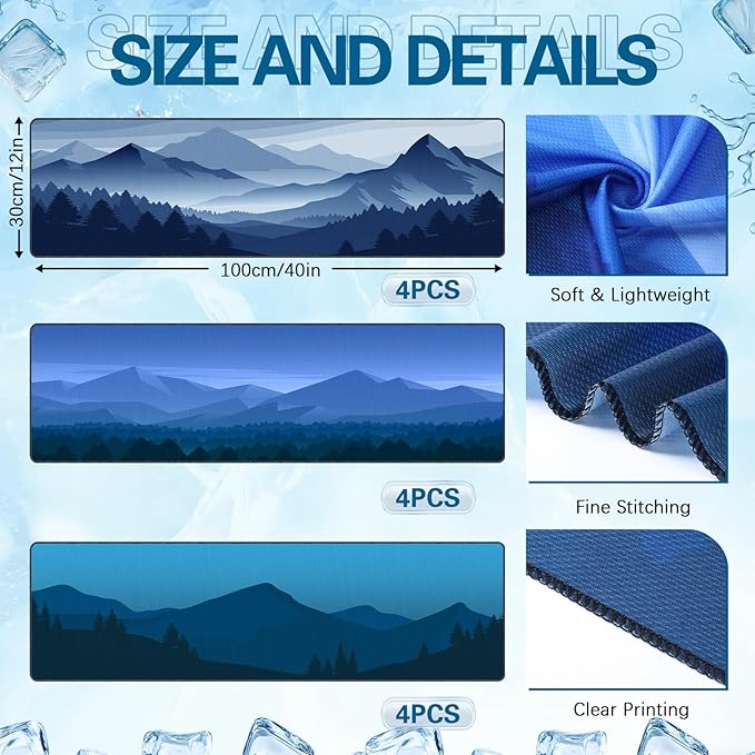 12 Pcs Cooling Towels for Neck and Face 40" x 12" Cooling Neck Wraps Ice Towel Breathable Soft Chilly Towel for Yoga, Sport, Running, Gym, Camping, Fitness, Party Favors, Team Gift