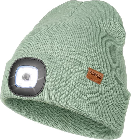 YunTuo LED Beanie with The Light, Unisex USB Rechargeable Headlamp Winter Knitted Cap Gifts for Men Dad Husband Him