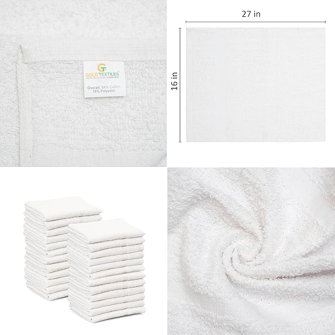 24 Pcs (2 Dozen) White 16x27 Inch Cotton Blend Economy Hand Towels Salon/Gym/Hotel Super use Absorbent Best for Kitchen,Janitorial,Home use Towels