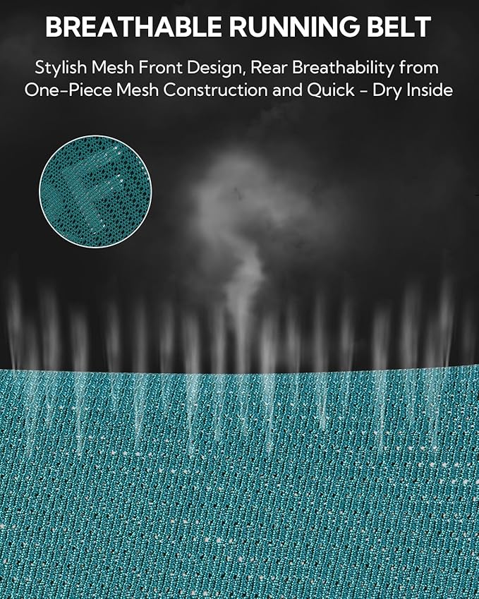 WATERFLY Running Belt Fanny Pack: Breathable 3 Pocket Waist Bag for Men Women Workout Exercise Fitness Phone Holder Fits All Phones - Runner Marathon Jogging Race Belt with Bib Clip Green