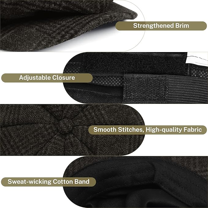 KUJUHA Wool Newsboy Cap for Men Flat Irish Cabbie Ivy Gatsby Newsboy Driving Hat Hunting Cap