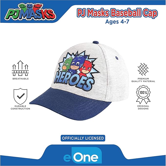 PJ Masks Baseball Cap and Adjustable Toddler Hat, 2-4 Or Boy for Kids Ages 4-7