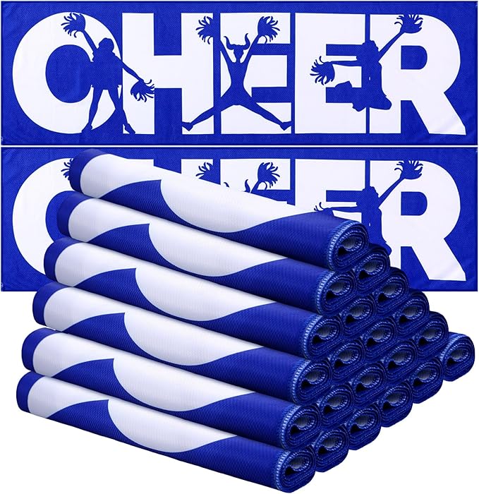 24 Pcs 12/24 Pcs Cheerleader Cooling Towel Cheer Gifts Bulk for Team Cheer Sports Gifts with Bags 40" x 12" Breathable Chilly Microfiber Cooling Towel for Yoga Sport Gym Party Favor (Blue)