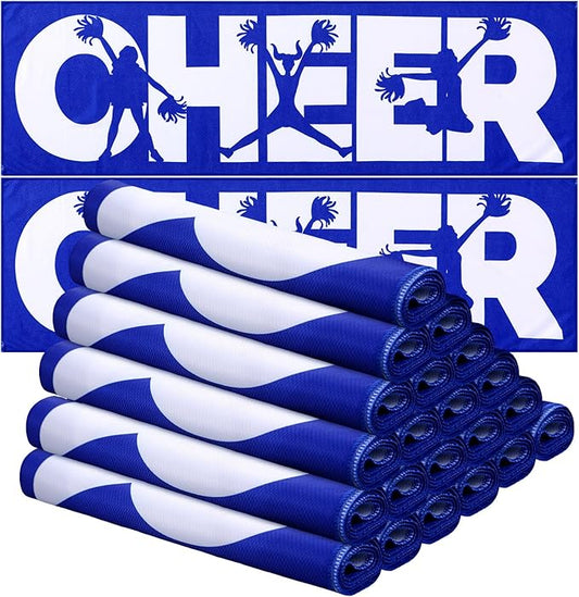 24 Pcs 12/24 Pcs Cheerleader Cooling Towel Cheer Gifts Bulk for Team Cheer Sports Gifts with Bags 40" x 12" Breathable Chilly Microfiber Cooling Towel for Yoga Sport Gym Party Favor (Blue)