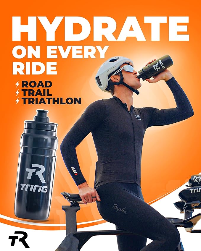 TRIRIG TR Cycling Water Bottles 32 Oz Black Featuring a Watergate Lid for Easy, Leak Proof Access - Fits Standard Bike Cages for Triathlon Bikes, Gym & Outdoor Lightweight Sports Water Bottle