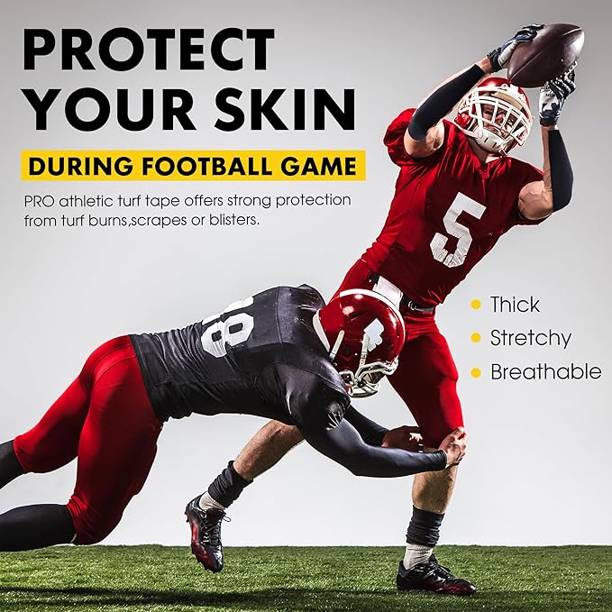 2 Roll Football Turf Tape for Turf Burn - 4 Inches Wide Kinesiology Tape Uncut Design for Arm, Knee, Shoulder, Ankle, and Back - Black Athletic Sports Tape - 4 in x 16.4 Ft for Each Roll