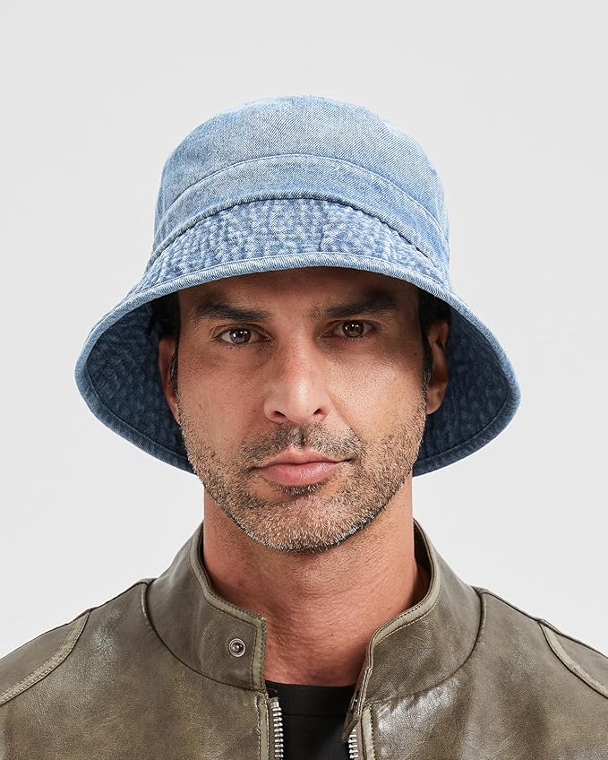 Zylioo XXL XL L M Denim Bucket Sun Hat,Oversized Jean Fisherman Hats,Adjustable Packable Summer Travel Hats