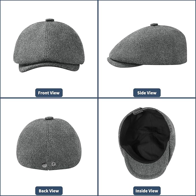 KUJUHA Wool Men's Newsboy Caps Flat Irish Cabbie Ivy Gatsby Newsboy Driving Hat Hunting Cap Winter Hat