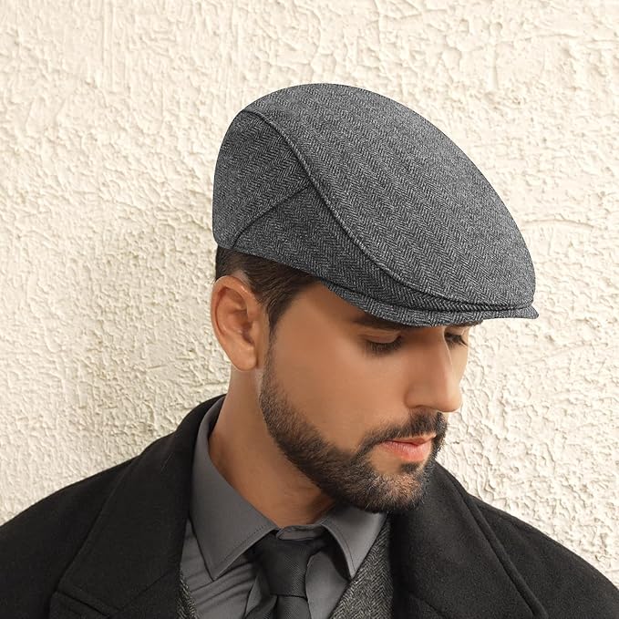 Men's Newsboy Cap Wool Blend Classic Herringbone Tweed Flat Caps Gatsby Cabbie Hats Ivy Irish Hat