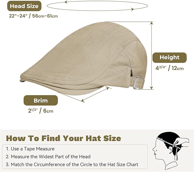 Men's Newsboy Caps 100% Cotton Newsies Flat Hats for Men Adjustable Irish Cabbie Gatsby Hats Ivy Cap for Driving Golf Hunting