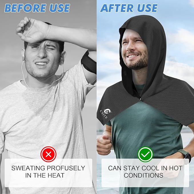 2 Pack Cooling Hoodie Towels, Instant Cooling Towels for Neck and Face, UPF 50 Sun Protection, Ice Towel for Hot Weather, Head Towel for Sports, Camping, Cycling & More Activities