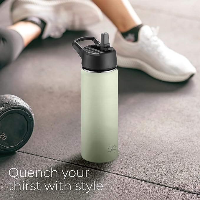 SipX™ 18 oz Insulated Water Bottle with 3 Lids – Leakproof Stainless Steel, Triple Insulated – Cold 24 Hours/Hot 12 Hours – Durable Bottle for School, Gym, Travel – Green