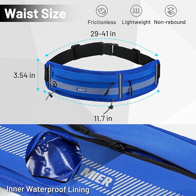 MIER Running Belt for Men Women Slim Fanny Pack Phone Holder Jogging Pouch with Marathon Bib Clip Runner Waist Pack for Walking Cycling for Keys, Cards & Essentials (Navy)