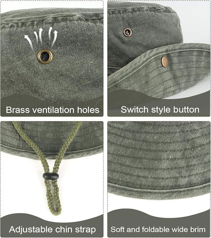 Zylioo XXL Boonie Sun Hats Washed,Oversized Wide Floppy Brim Hiking Hat for Big Heads,Large Cooling Hats with Chin Strap