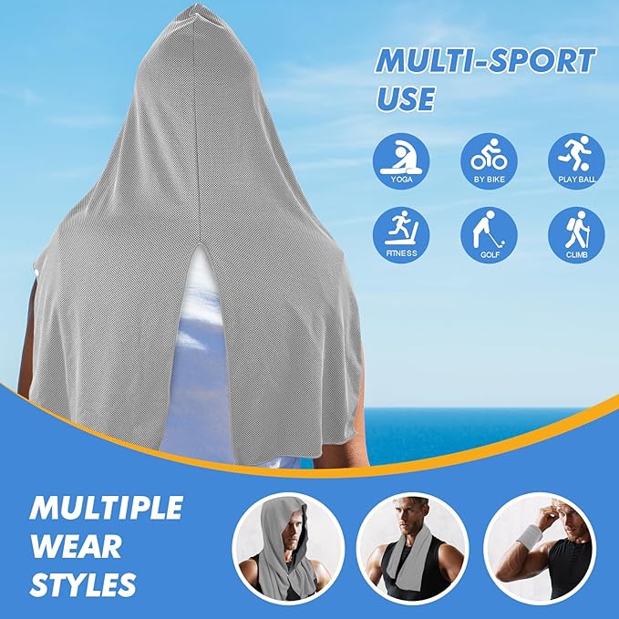 2 Pack Cooling Hoodie Towels, Instant Cooling Towels for Neck and Face, UPF 50 Sun Protection, Ice Towel for Hot Weather, Head Towel for Sports, Camping, Cycling & More Activities