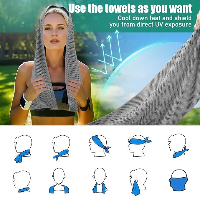 40"*12" Cooling Towels 6 PCS, Cool Towels Sports Cooling Rags for Neck and Face, Sweat Neck Cooling Towel for Hot Weather, Chilly Towels for Athletes, Yoga, Gym, Golf