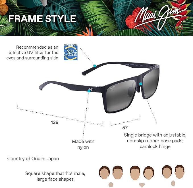 Maui Jim Polarized Men's Honokalani Rectangular Sunglasses