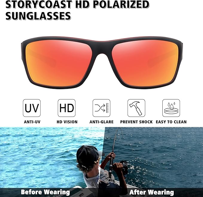 STORYCOAST Polarized Sports Sunglasses for Men Women Unbreakable Frame Cycling Fishing Driving