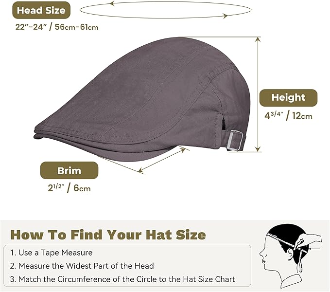 Men's Newsboy Caps 100% Cotton Newsies Flat Hats for Men Adjustable Irish Cabbie Gatsby Hats Ivy Cap for Driving Golf Hunting