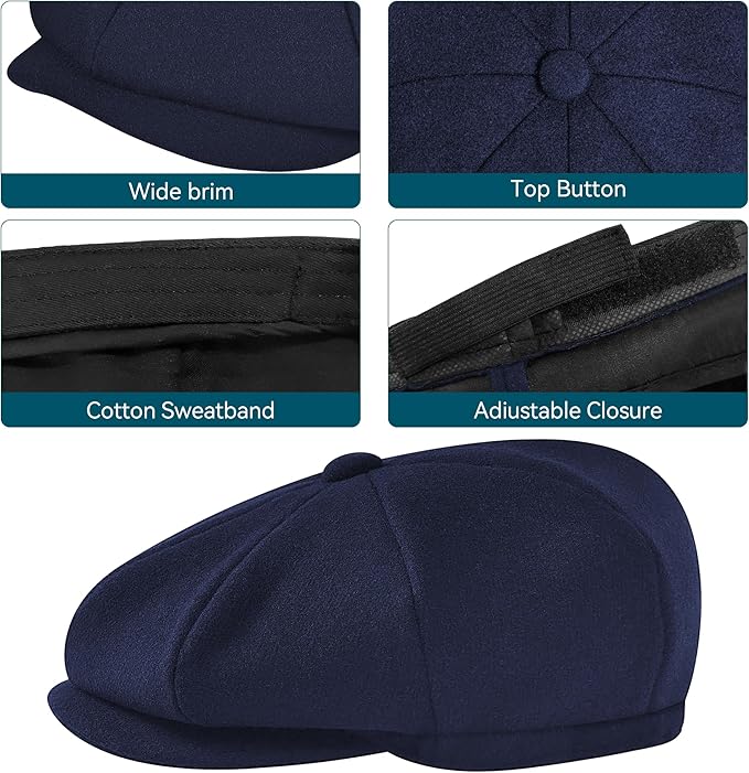 POUDAY Wool Blend Newsboy Cap for Men Irish Cap Newsboy Hat Newsies Cabbie Hat