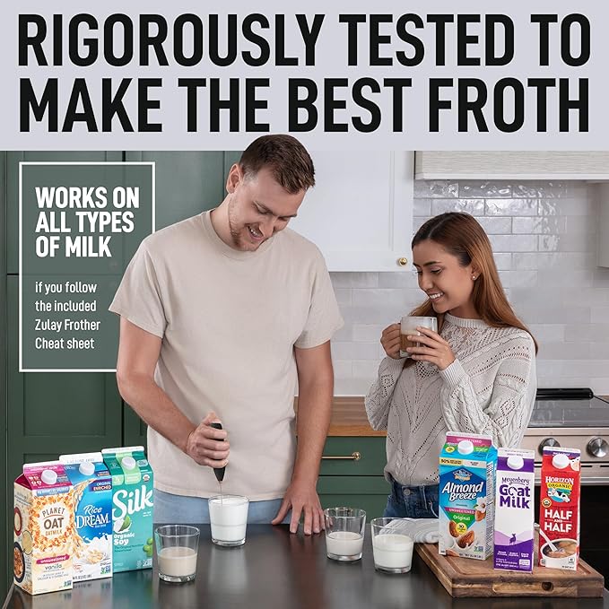 Zulay Kitchen Milk Frother Wand (2 Batteries Included) - Easy-Clean Drink Mixer - Electric Coffee Frother for Frappe, Matcha - Exec Black/Copper