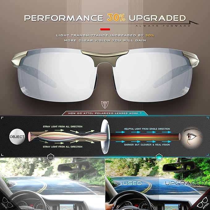 ATTCL Men's Fashion Driving Polarized Sunglasses for Men - Al-Mg metal Ultralight Frame