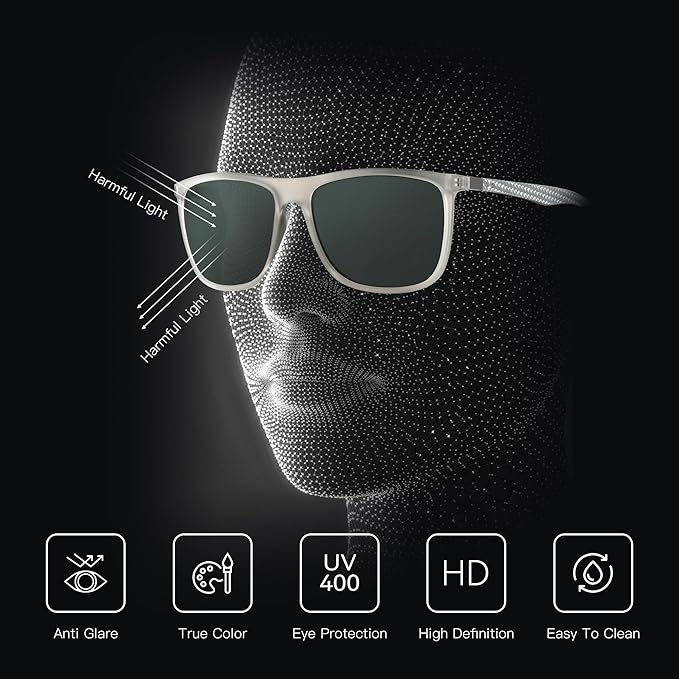ZENOTTIC Square Polarized Sunglasses for Men Ultralight Carbon Fiber Sun Glasses Driving Fishing Golf Sports UV400 Protection
