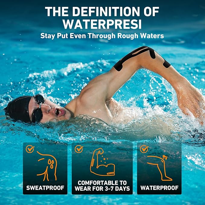 12 Count Kinesiology Tape for Elbow, Pre-Cut Waterproof KTquick Elbow Tape for Elbow Pain Relief Pre Cut, Original Cotton Athletic Tape, Durable Knee Tape for Sports and Long-Lasting Support (Black)