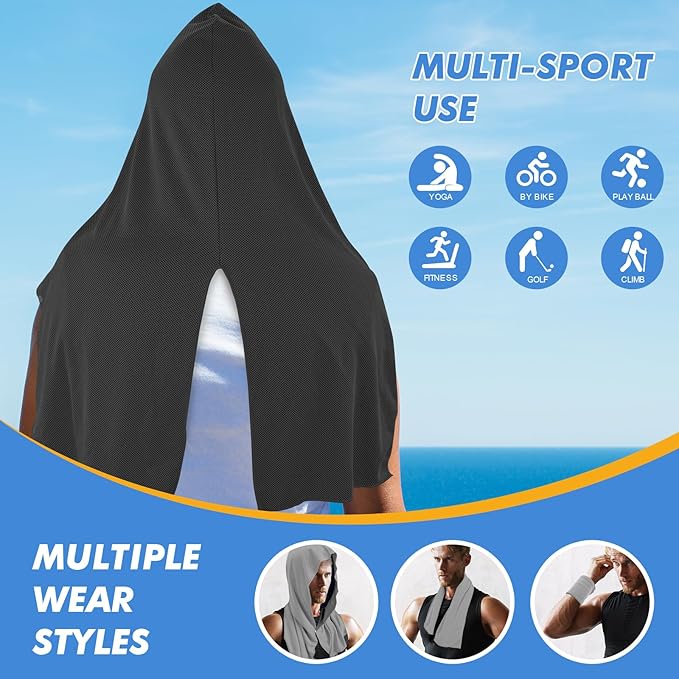 4 Pack Cooling Hoodie Towels, Instant Cooling Towels for Neck and Face, UPF 50 Sun Protection, Ice Towel for Hot Weather, Head Towel for Sports, Camping, Cycling & More Activities