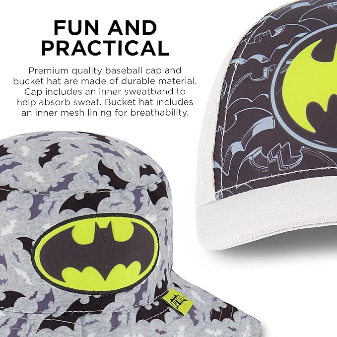 DC Comics Bucket Baseball Cap, Batman Toddler Sun Hat for Ages 2-4