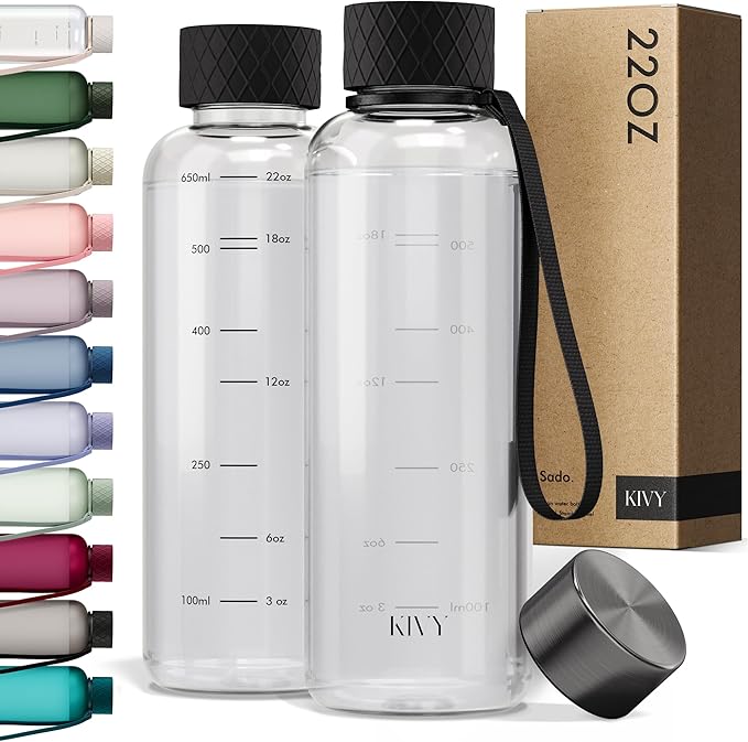 KIVY Tritan Water Bottle 2nd Generation (Black Clear, 22oz)