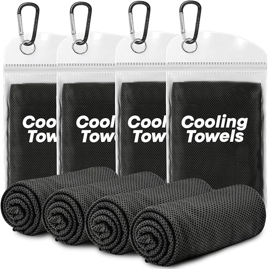 4 Pack Cooling Towels (40"x 12"), Soft Breathable Gym Towels, Outdoors Ice Towel for Neck and Face, Camp Essentials Microfiber Sweat Towels for Gym, Run, Yoga, Workout, Travel, Climb