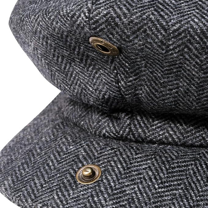 Men Wool Blend 8 Panel Newsboy Cap Tweed Cabbie Hat Snap Brim