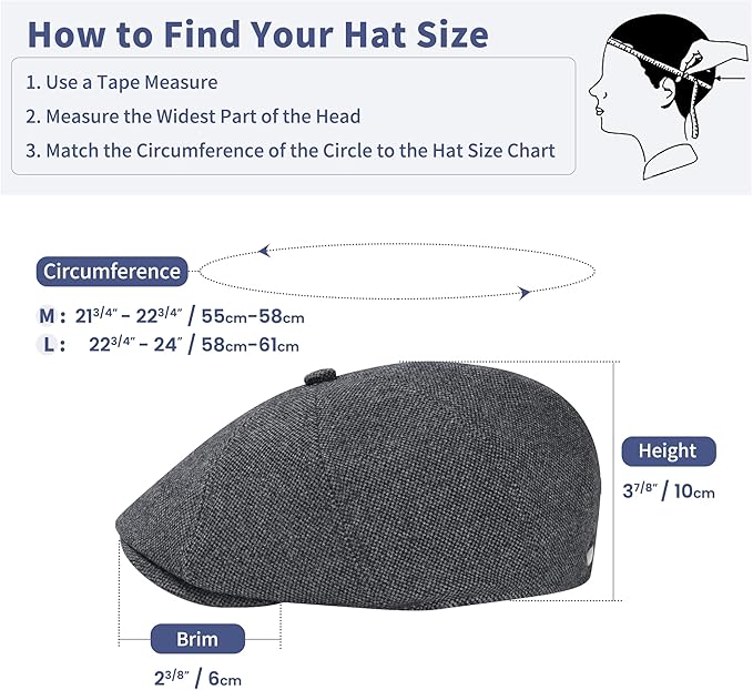 Men's Wool Blend Newsboy Cap Adjustable Gatsby Ivy Newsies Cabbie Hat Classic 8 Panel Tweed Flat Winter Hat