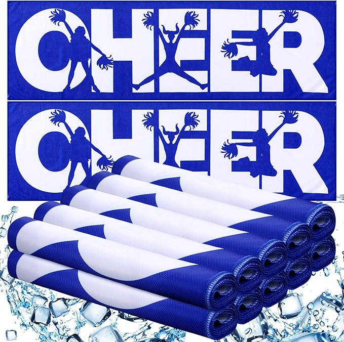 12 Pcs 12/24 Pcs Cheerleader Cooling Towel Cheer Gifts Bulk for Team Cheer Sports Gifts with Bags 40" x 12" Breathable Chilly Microfiber Cooling Towel for Yoga Sport Gym Party Favor (Blue)