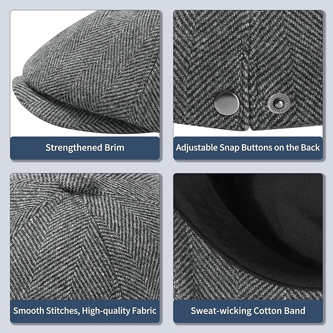 KUJUHA Wool Men's Newsboy Caps Flat Irish Cabbie Ivy Gatsby Newsboy Driving Hat Hunting Cap Winter Hat