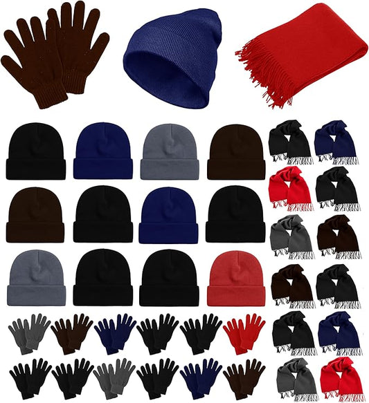 36x Winter Gloves, Beanies, Fleece Scarves Unisex Bulk Pack Donation Charity Care Bundle