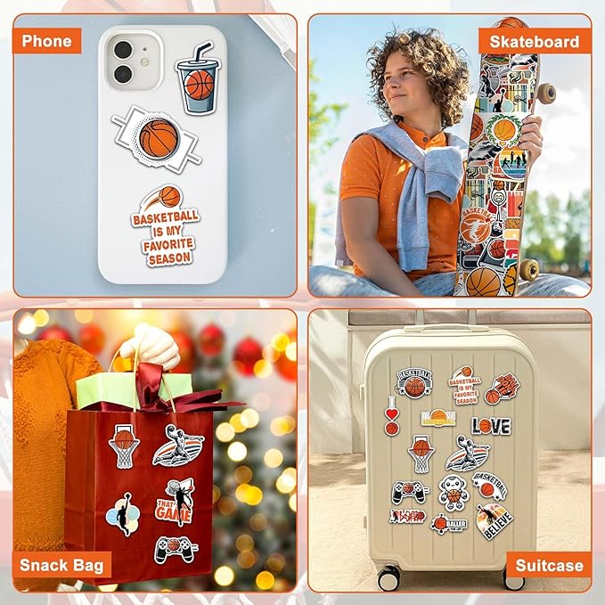 Basketball Water Bottles for Boys 32 oz and 100 PCS Basketball Stickers Sports Insulated Stainless Steel Water Bottle Basketballs Accessories Stuff Gear Gifts For 8-12 12-14 Player