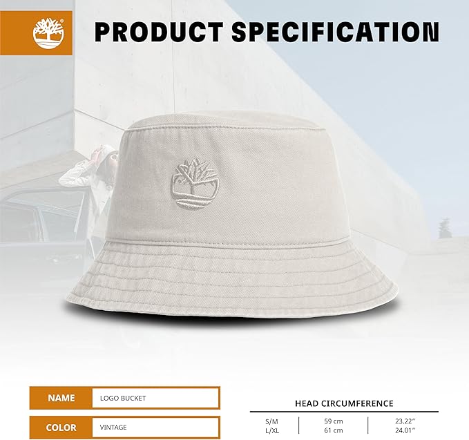 Timberland Mens Bucket Hat, Cotton Twill, Soft Brushed Finish, Packable Sun Hat