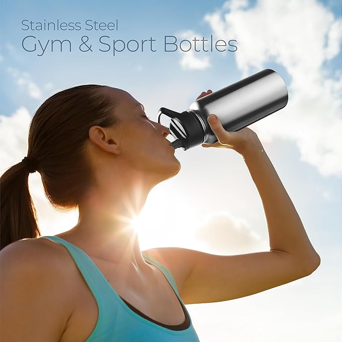 SIPX™ 32 oz Insulated Water Bottle with 3 Lids – Leakproof Stainless Steel, Triple Insulated – Cold 24 Hours/Hot 12 Hours – Durable Bottle for School, Gym, Travel – Stainless