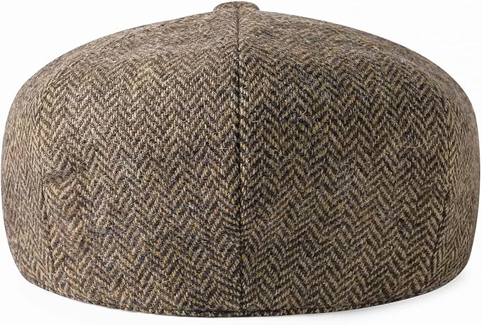 Men Wool Blend 8 Panel Newsboy Cap Tweed Cabbie Hat Snap Brim