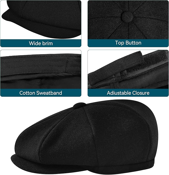 POUDAY Wool Blend Newsboy Cap for Men Irish Cap Newsboy Hat Newsies Cabbie Hat