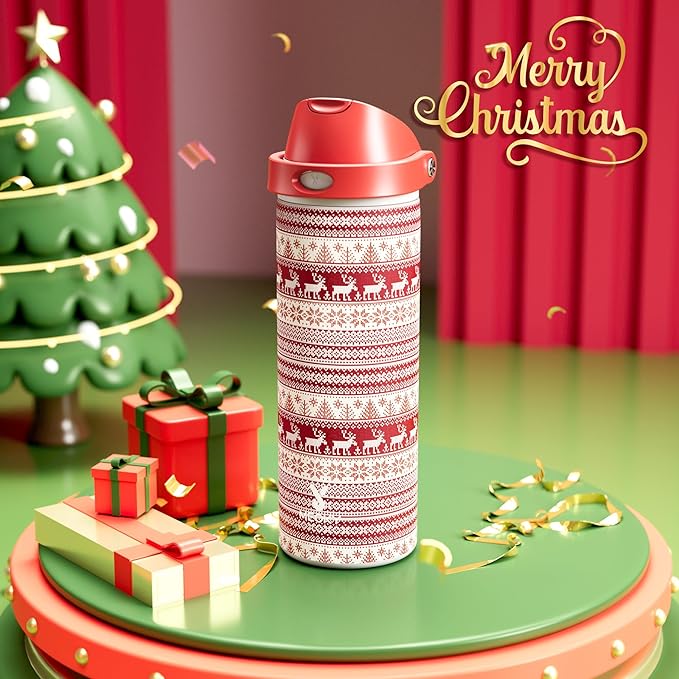 24 oz Insulated Water Bottle for Christmas: Meoky Stainless Steel Water Bottle with Straw and Spout Lid - Leak Proof, Cold for 24 Hours, Fits in Car Cup Holder, Christmas Gifts for Adults, Winter Trio