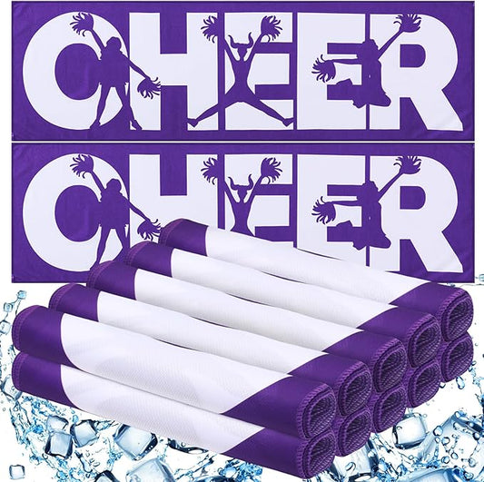 12 Pcs 12/24 Pcs Cheerleader Cooling Towel Cheer Gifts Bulk for Team Cheer Sports Gifts with Bags 40" x 12" Breathable Chilly Microfiber Cooling Towel for Yoga Sport Gym Party Favor (Purple)