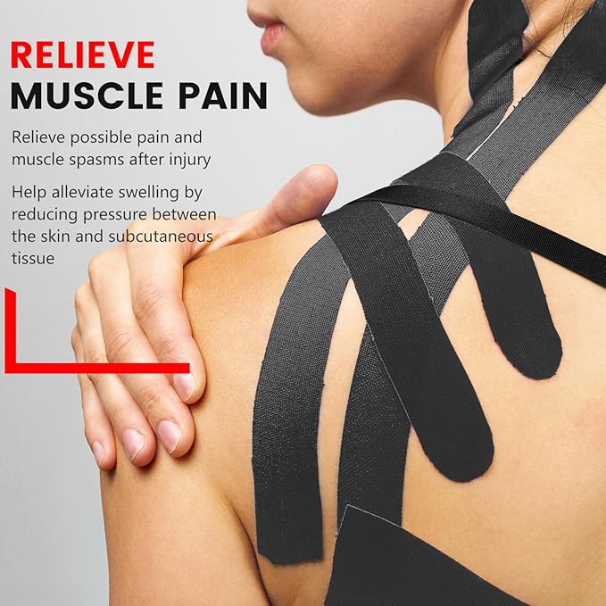 5 Rolls Kinesiology Tape, 2 inch x 16.4 Feet Waterproof Athletic Tape, Uncut Kinetic Tape, Muscle Tape, Sports Tape, Knee Tape for Exercise and Daily Use - Black