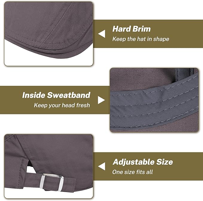 Men's Newsboy Caps 100% Cotton Newsies Flat Hats for Men Adjustable Irish Cabbie Gatsby Hats Ivy Cap for Driving Golf Hunting