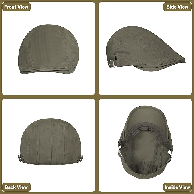 Men's Newsboy Caps 100% Cotton Newsies Flat Hats for Men Adjustable Irish Cabbie Gatsby Hats Ivy Cap for Driving Golf Hunting