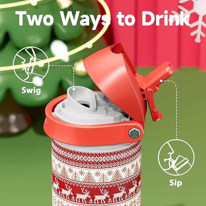 24 oz Insulated Water Bottle for Christmas: Meoky Stainless Steel Water Bottle with Straw and Spout Lid - Leak Proof, Cold for 24 Hours, Fits in Car Cup Holder, Christmas Gifts for Adults, Winter Trio