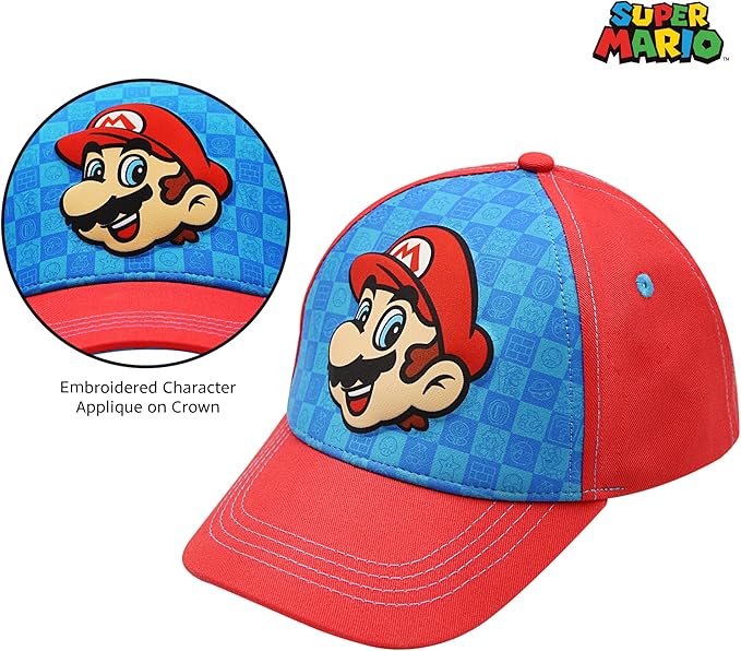 Nintendo Boys Baseball Cap, Super Mario Adjustable Kids Hat for Ages 4-7